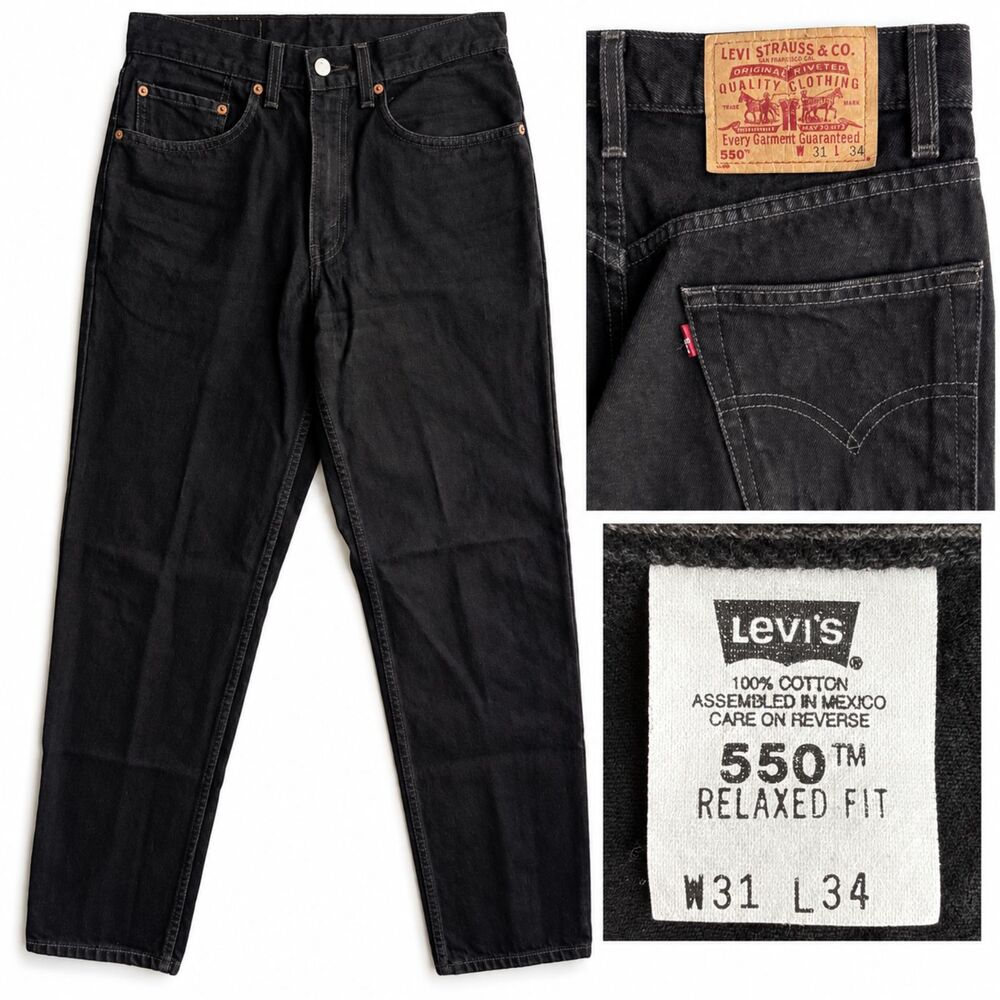 Vintage 90s Levi’s 550 Black Jeans Red Tab Straight Regular Men's Size 31x33